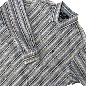 Polo Ralph Lauren Alcott Shirt 17.5 34/35 Blue Striped Long Sleeve Cotton Preppy